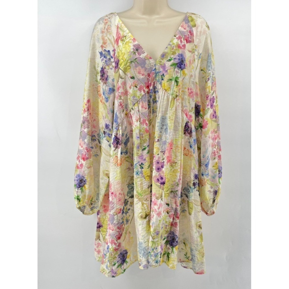 H&M Dress Womens M Watercolor Floral Oversized Romantic Boho Cottage Pastel
